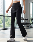 Damen-Culottes zweiteilig mit Kordelzug – hochelastische, schmal geschnittene Yoga-Rockhose in Haifischhaut-Optik mit verstellbarer Taille