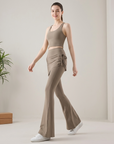 Damen-Culottes zweiteilig mit Kordelzug – hochelastische, schmal geschnittene Yoga-Rockhose in Haifischhaut-Optik mit verstellbarer Taille