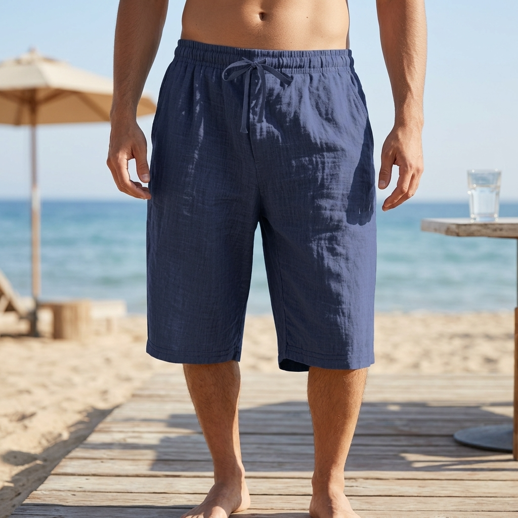 Herren Leinen-Bermudas mit Tunnelzug – Leichte, atmungsaktive Freizeithose mit elastischem Bund, geradem Schnitt und sommerlichem Beach-Style