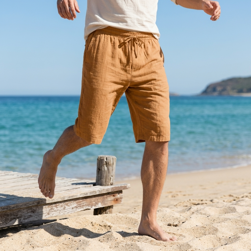 Herren Leinen-Bermudas mit Tunnelzug – Leichte, atmungsaktive Freizeithose mit elastischem Bund, geradem Schnitt und sommerlichem Beach-Style
