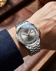 Herren-Automatik-Uhr, ultraflach – 39mm Edelstahl, Doppelte Kalenderanzeige & 50M wasserdicht