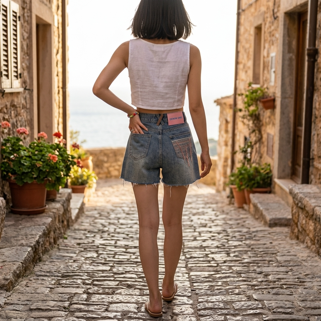 Women's Blue Denim Shorts – High Waist Wide Leg Frayed Hem