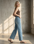 Women's High-Waist Straight Leg Cropped Jeans – Washed Denim