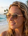 Damen Polarisierte Piloten-Sonnenbrille mit Kette – UV400 Metallrahmen Aviator-Brille mit CR39 Gläsern