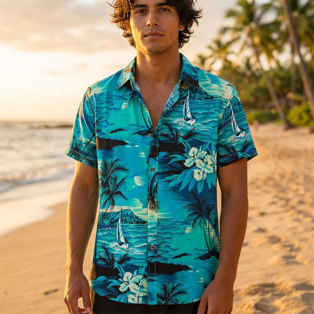 Herren-Strandhemd mit Blumenmuster – leichtes kurzärmeliges Hemd im Hawaii-Stil mit Knopfleiste, atmungsaktivem Stoff und lockerer Passform für Sommerurlaubskleidung