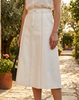 Women's Denim Blend A-Line Midi Skirt – High-Waisted Fade-Resistant