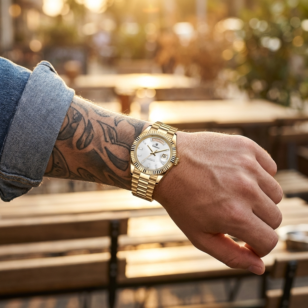 Men's Automatic Calendar Watch – Stainless Steel Mechanical Timepiece with Day-Date Display, Mineral Crystal &amp; Waterproof Design
