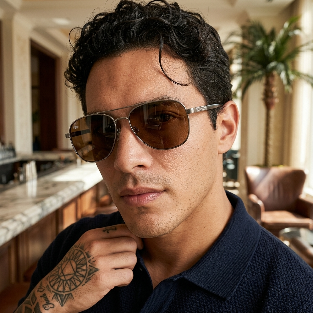 Men's Titanium Alloy Pilot Aviator Sunglasses UV400 HD Glass