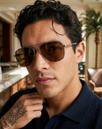 Men's Titanium Alloy Pilot Aviator Sunglasses UV400 HD Glass