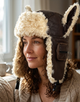 Women's Adjustable Leather Ear Flap Winter Hat – Aviator Dome Cap