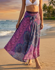 Jupe-robe de plage 100 % rayonne pour femme – Jupe portefeuille évasée florale convertible avec taille haute, style vacances léger et polyvalent