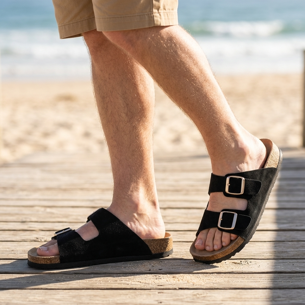 Men's Microfiber Leather Sandals – Ergonomic Arch Support Slip-On