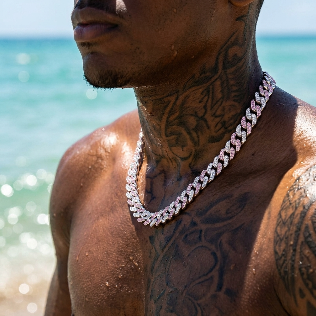 Men's Hip-Hop Dual-Tone Diamond Cuban Chain Necklace &amp; Bracelet