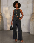 Women's Denim Sleeveless Top & Wide-Leg Pants 2-Piece Set