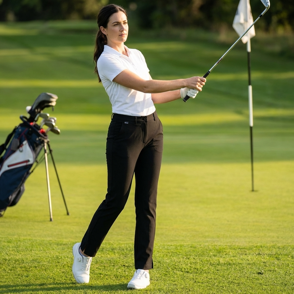 Hochwertige Stretch-Golfhose für Damen – schmal geschnittene Hose mit hoher Taille, schnelltrocknendem Stoff und geradem Bein