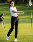 Hochwertige Stretch-Golfhose für Damen – schmal geschnittene Hose mit hoher Taille, schnelltrocknendem Stoff und geradem Bein