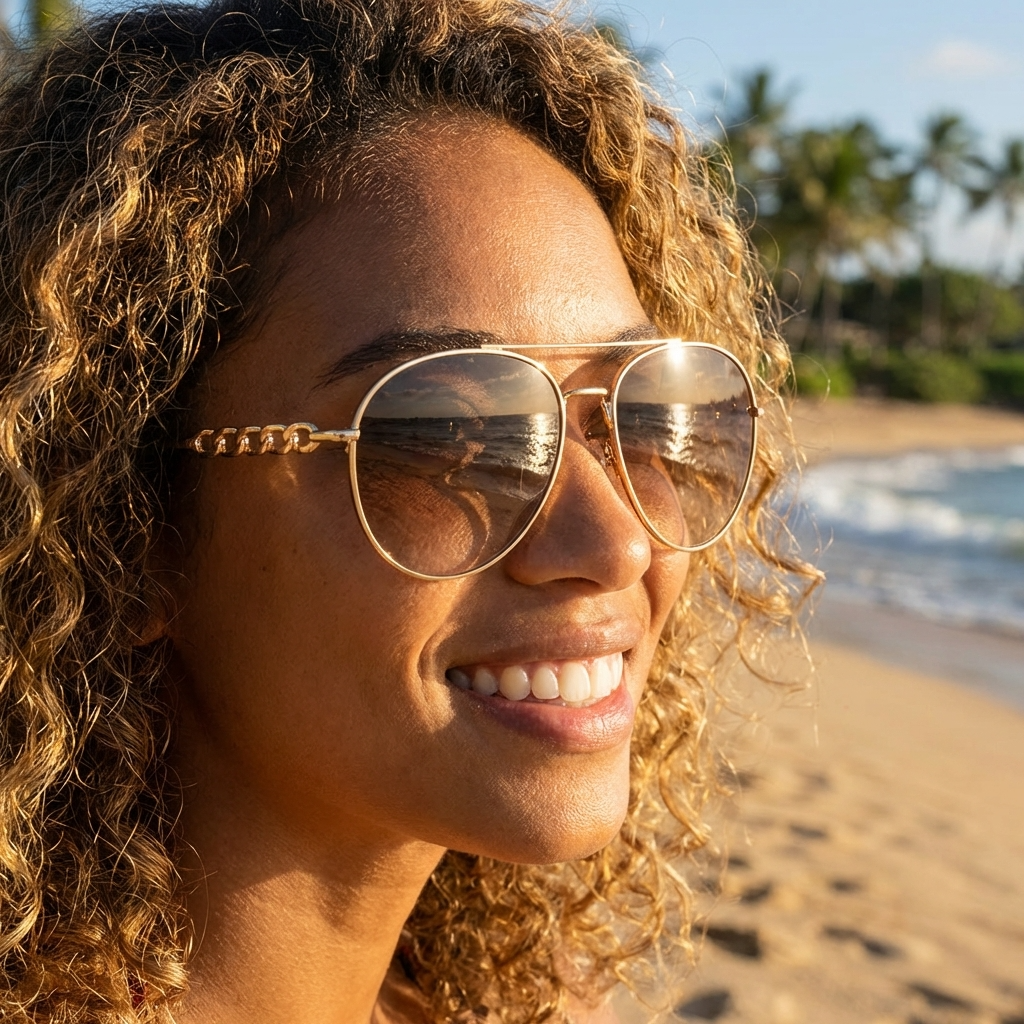 Damen Polarisierte Piloten-Sonnenbrille mit Kette – UV400 Metallrahmen Aviator-Brille mit CR39 Gläsern