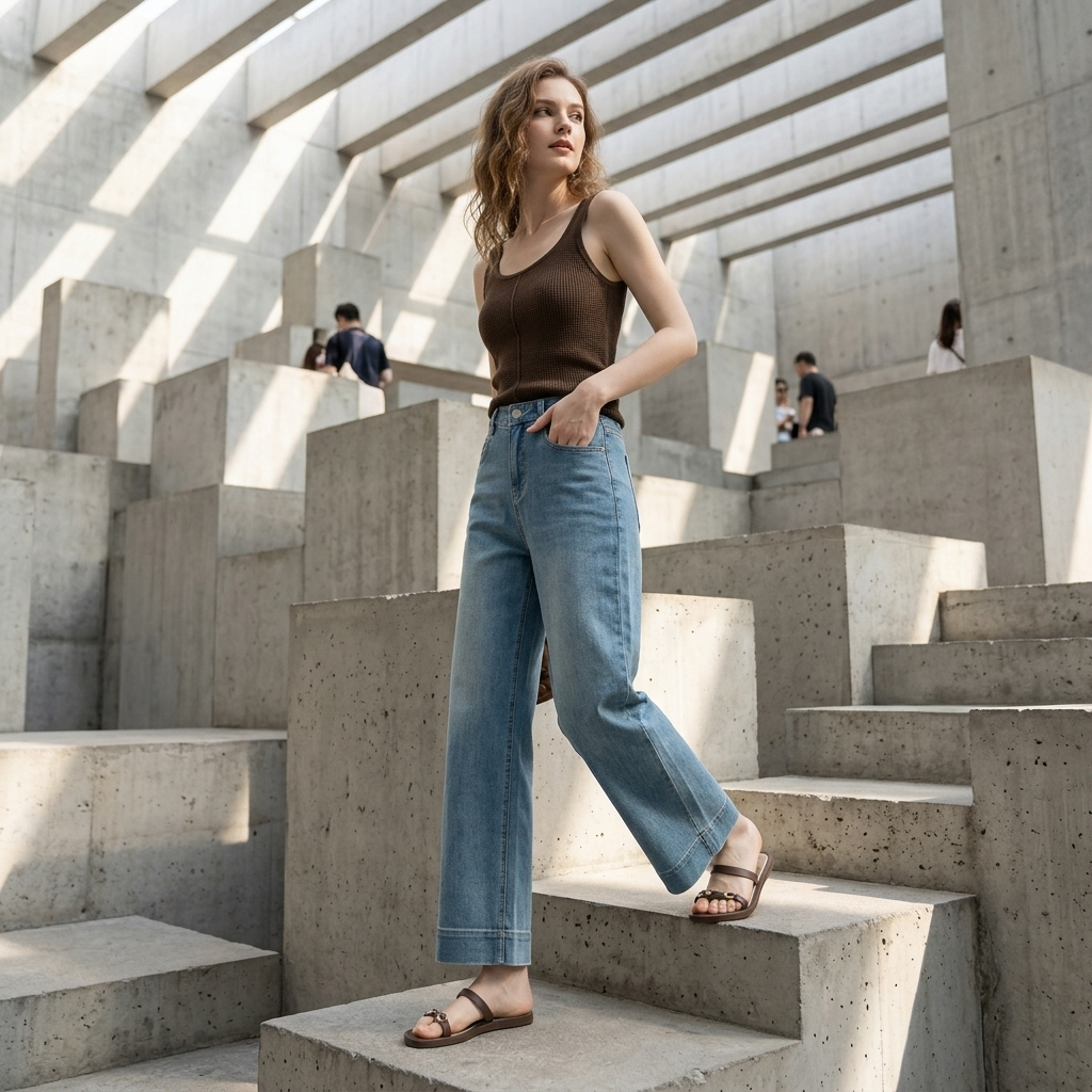 Women's High-Waist Straight Leg Cropped Jeans – Washed Denim