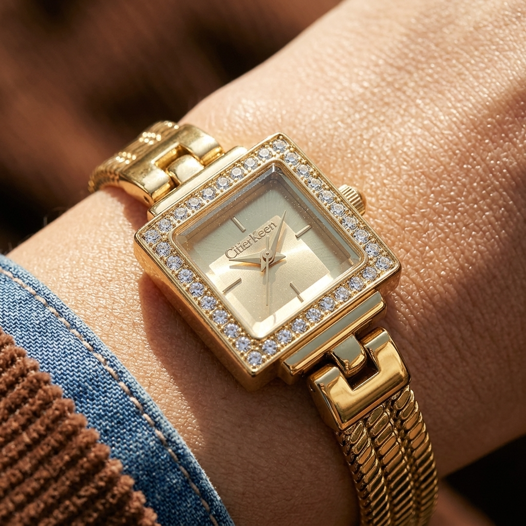 Montre carrée de luxe à quartz pour femmes – Bracelet de montre en alliage de style rétro d'Europe centrale, étanche jusqu'à 30M