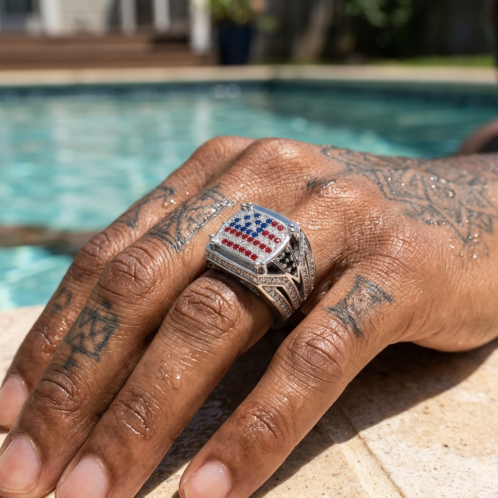 Men's Zircon-Inlaid Geometric Ring - Hip-Hop &amp; Business Style