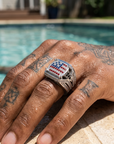 Men's Zircon-Inlaid Geometric Ring - Hip-Hop & Business Style