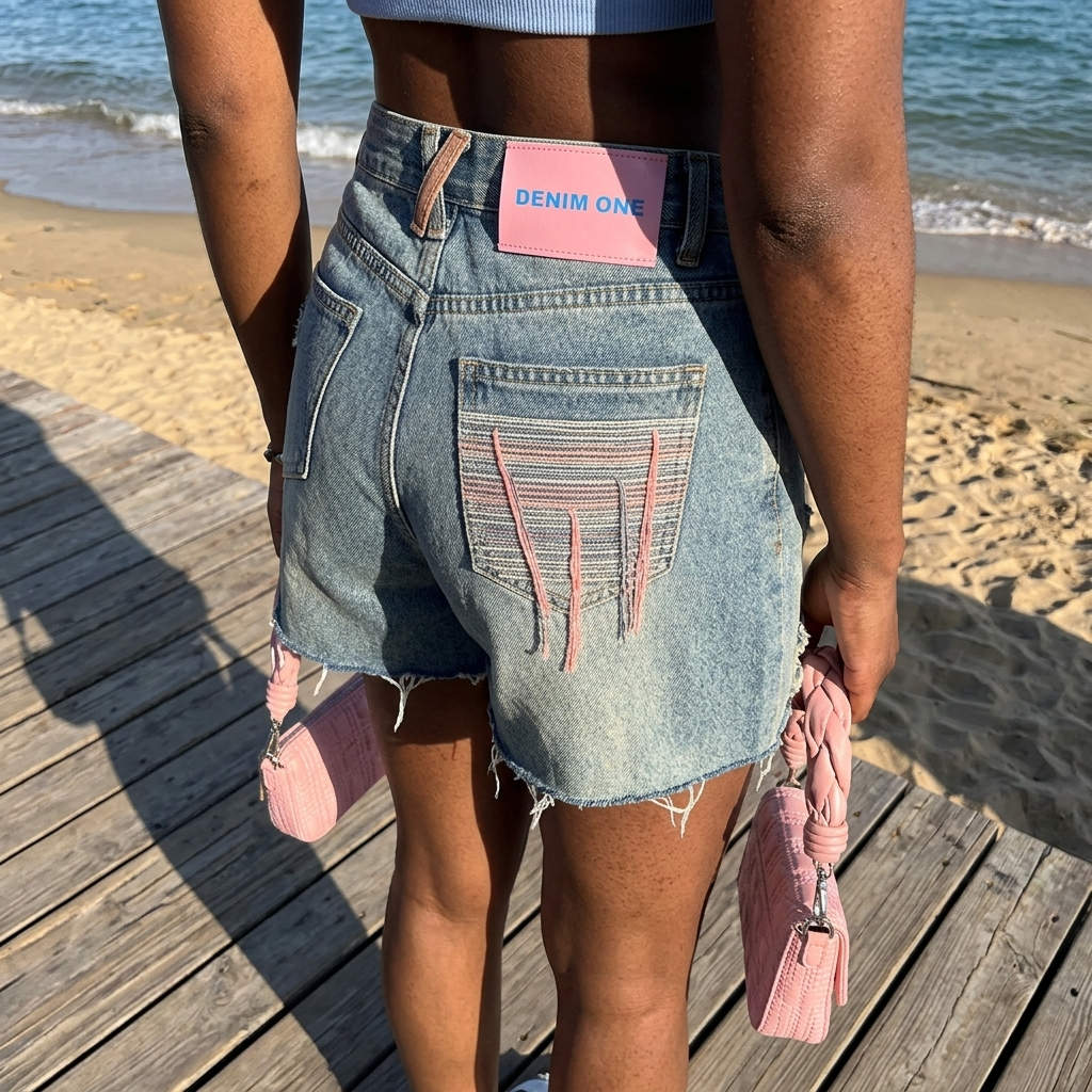 Women's Blue Denim Shorts – High Waist Wide Leg Frayed Hem