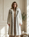 Women's Gradient Faux Mink Fur Coat - Long Herringbone Style