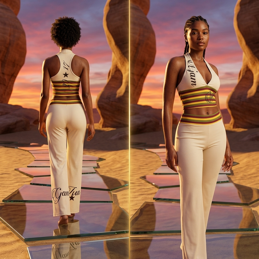 Women's Striped Crop Top &amp; Flared Wide-Leg Pants Set