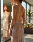 Women's Sequin Deep V-Neck Party Dress – Sleeveless A-Line Mini