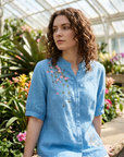 Women's Embroidered Cotton Linen Short Sleeve Shirt