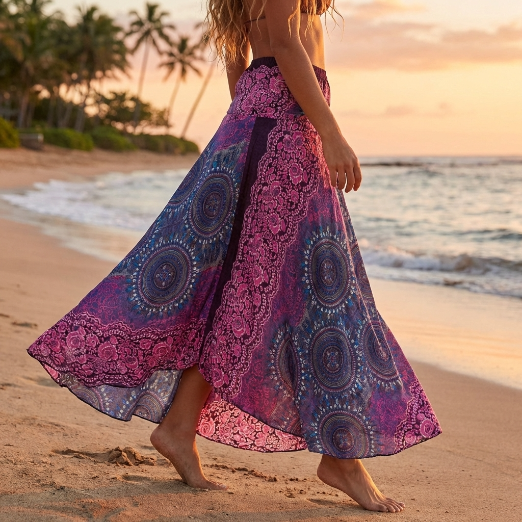 Jupe-robe de plage 100 % rayonne pour femme – Jupe portefeuille évasée florale convertible avec taille haute, style vacances léger et polyvalent
