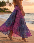 Jupe-robe de plage 100 % rayonne pour femme – Jupe portefeuille évasée florale convertible avec taille haute, style vacances léger et polyvalent