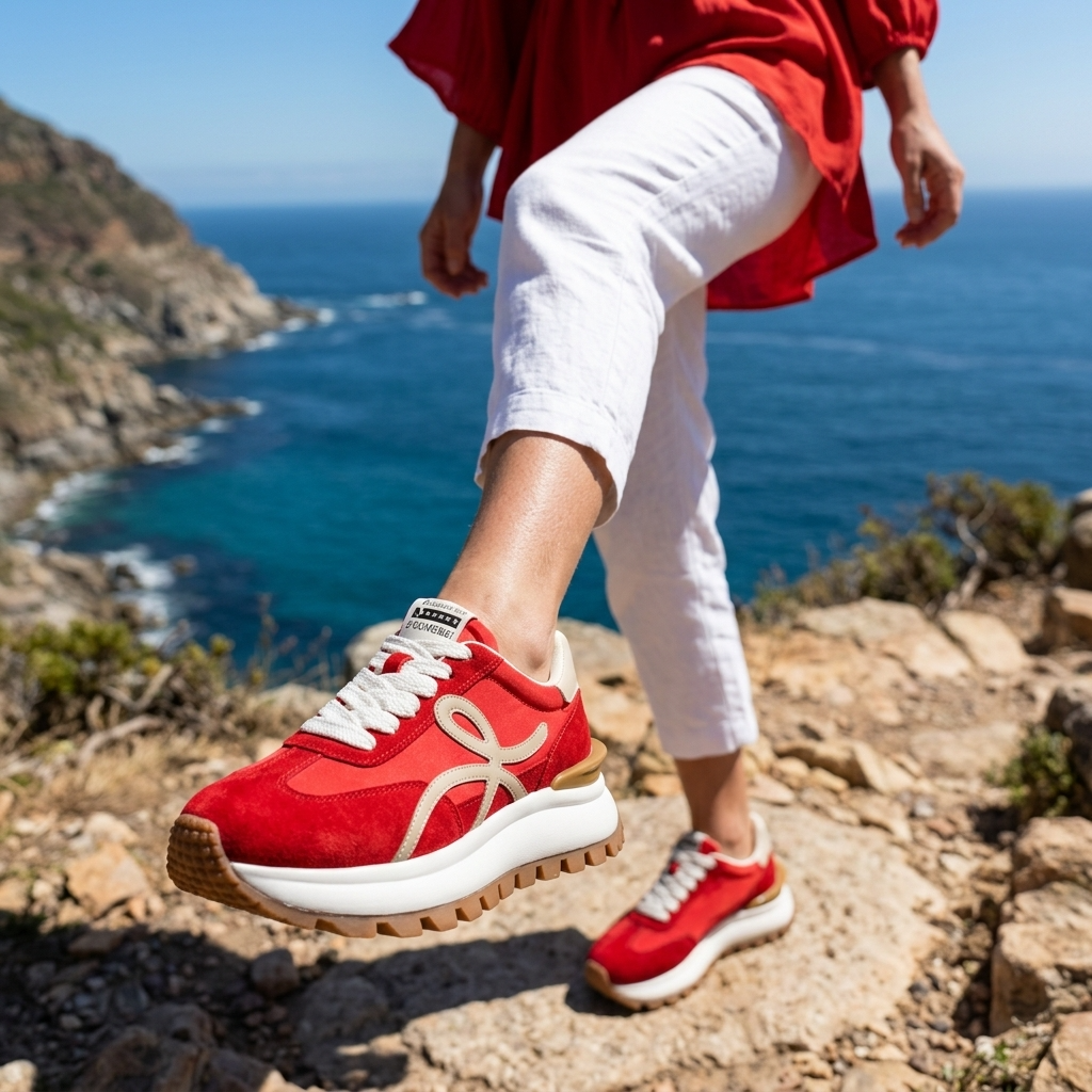 Women's Leather Platform Sneakers – Cross-Strap Thick Sole, 3-5cm Heel
