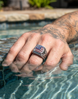 Men's Zircon-Inlaid Geometric Ring - Hip-Hop & Business Style