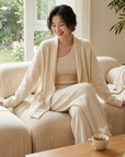 Damen-Strick-Cardigan 3-teiliges Set – Weiches Pullover-Outfit mit Cardigan, Top & weiter Hose für Büro, Freizeit & Alltag