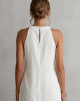Women's Lace Detail Sleeveless A-Line Dress – Cotton Blend Side Slit
