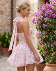 Women's Floral Halter Neck Chiffon Mini Dress