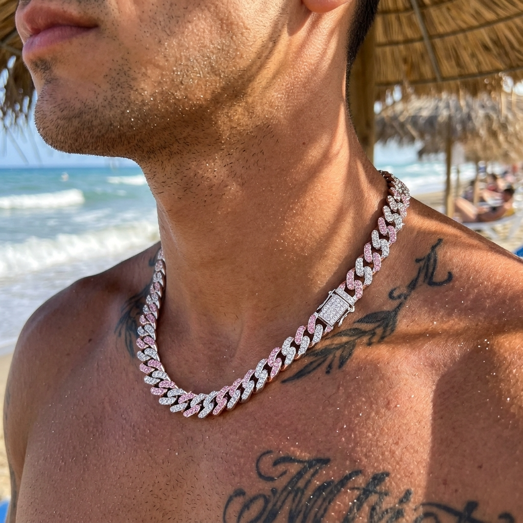 Men's Hip-Hop Dual-Tone Diamond Cuban Chain Necklace &amp; Bracelet
