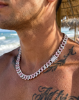 Men's Hip-Hop Dual-Tone Diamond Cuban Chain Necklace & Bracelet