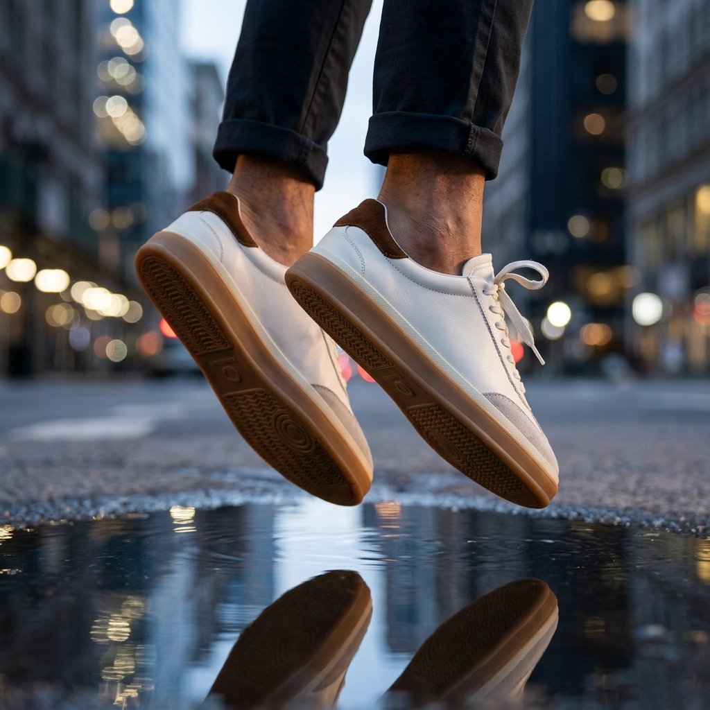 Men's Cowhide Leather Sneakers - Thick Sole Lace-Up Casual Shoes