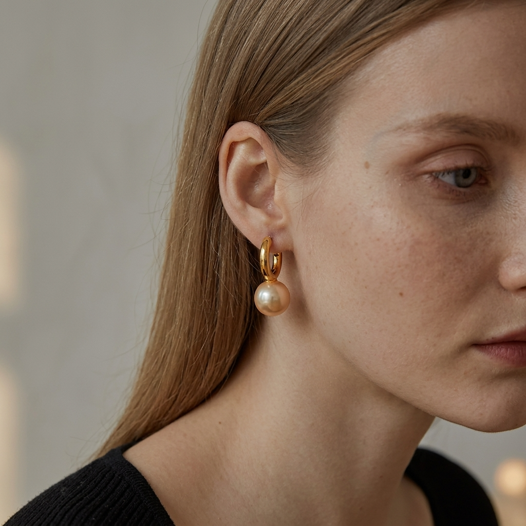 Ohrringe Damen – Kreolen mit großen Perlen, schlicht – Französischer Stil, vergoldet &amp; versilbert, minimalistisches Statement-Schmuckstück