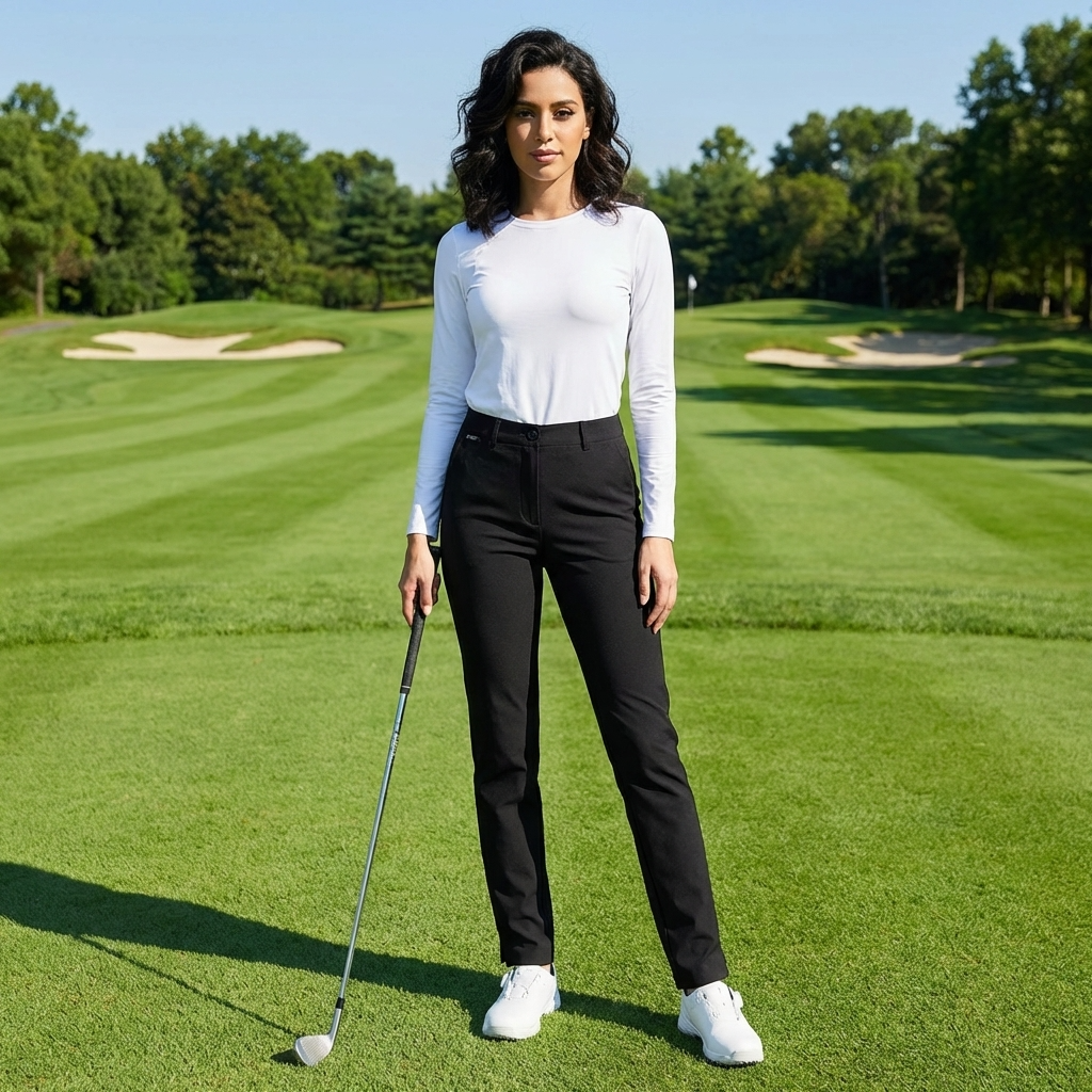 Hochwertige Stretch-Golfhose für Damen – schmal geschnittene Hose mit hoher Taille, schnelltrocknendem Stoff und geradem Bein