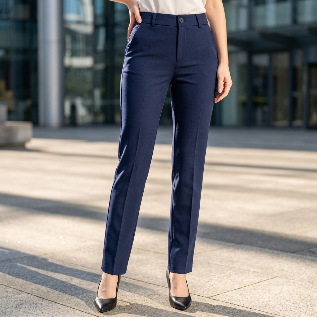 Women's Elastic High Waist Straight Leg Business Pants – Stretch Trousers