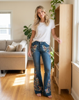 Women's Embroidered Flared Denim Jeans – Mid-Waist Micro-Flare