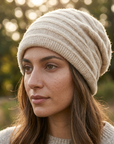 Women's Cashmere Slouchy Beanie - Soft Baotou Winter Hat in Apricot