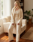 Damen-Strick-Cardigan 3-teiliges Set – Weiches Pullover-Outfit mit Cardigan, Top & weiter Hose für Büro, Freizeit & Alltag