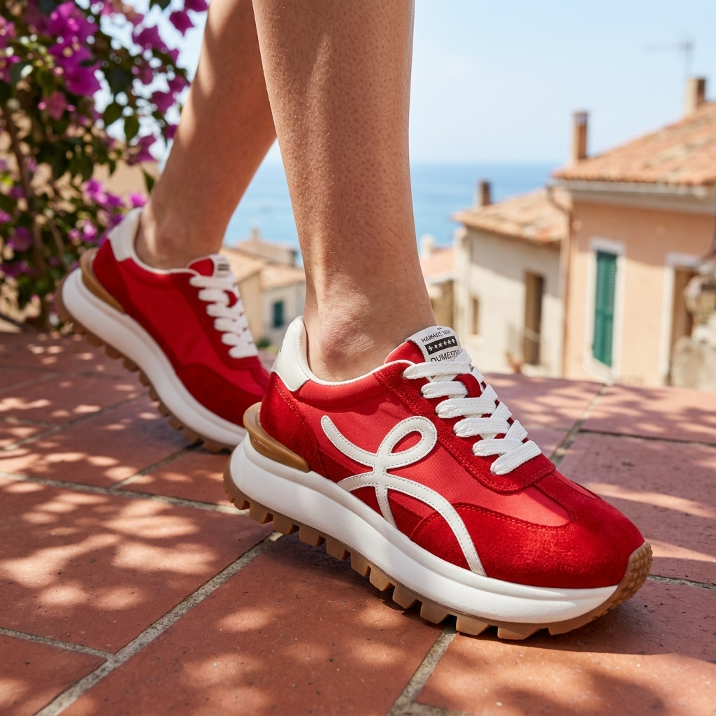Women's Leather Platform Sneakers – Cross-Strap Thick Sole, 3-5cm Heel