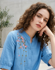Women's Embroidered Cotton Linen Short Sleeve Shirt