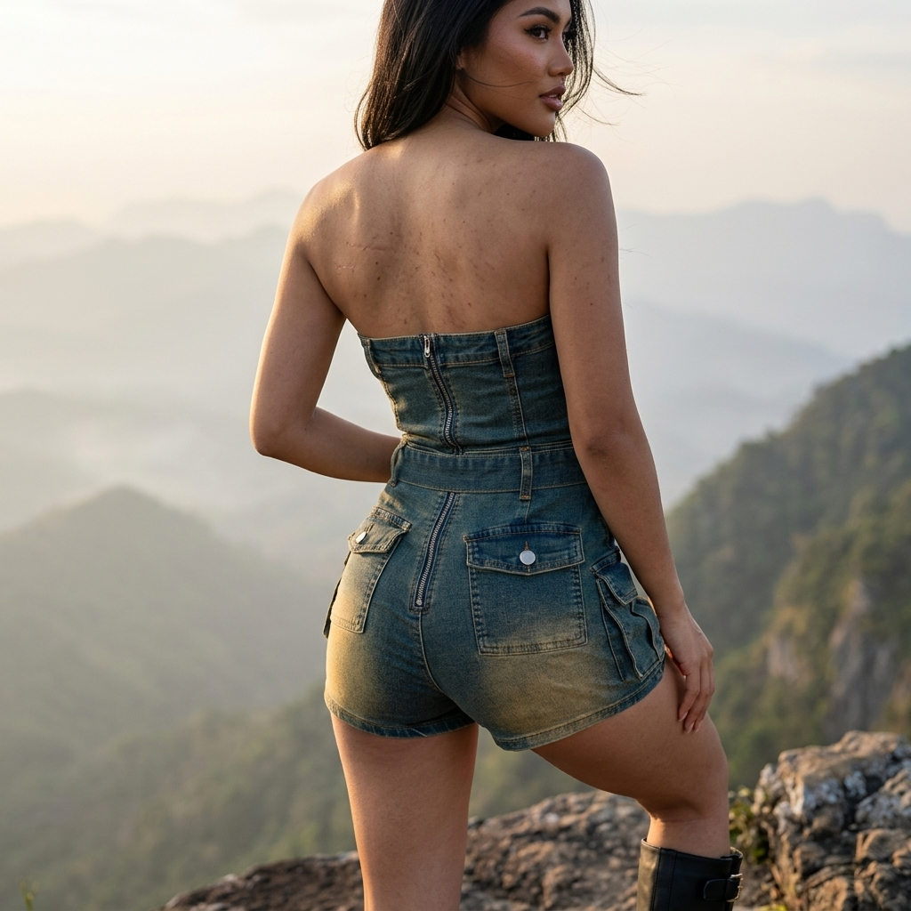 Women's Sleeveless Slim-Fit Denim Jumpsuit