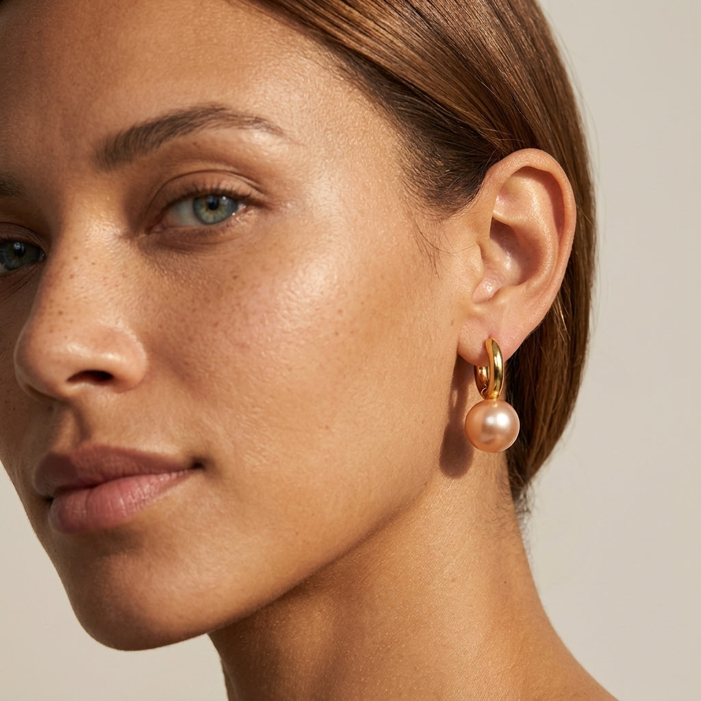 Ohrringe Damen – Kreolen mit großen Perlen, schlicht – Französischer Stil, vergoldet &amp; versilbert, minimalistisches Statement-Schmuckstück